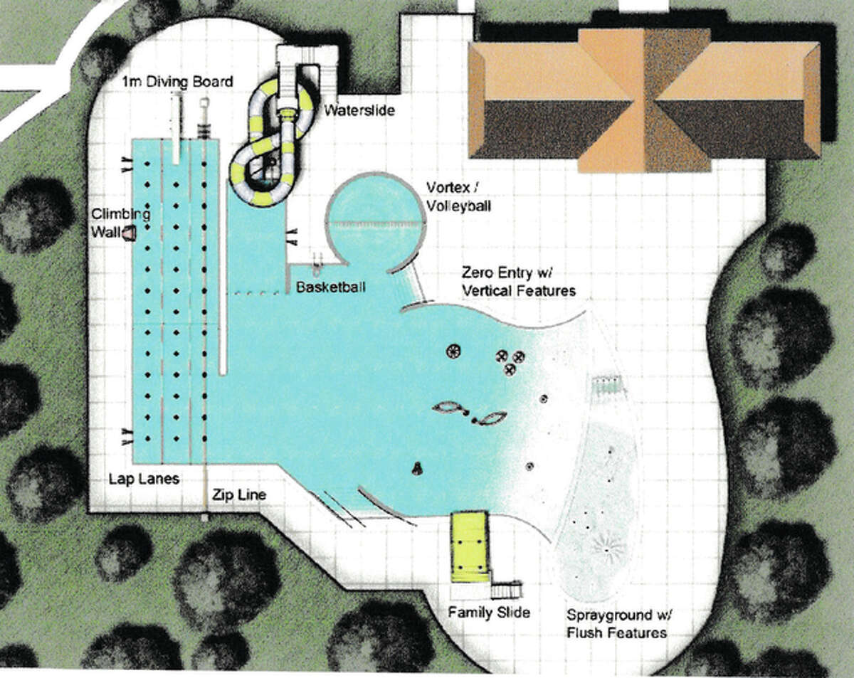 Illustration provided An architectural rendering shows the plans for a new community pool in Beardstown. Construction was put on hold after a state budget impasse put a $2.5 million grant on hold.