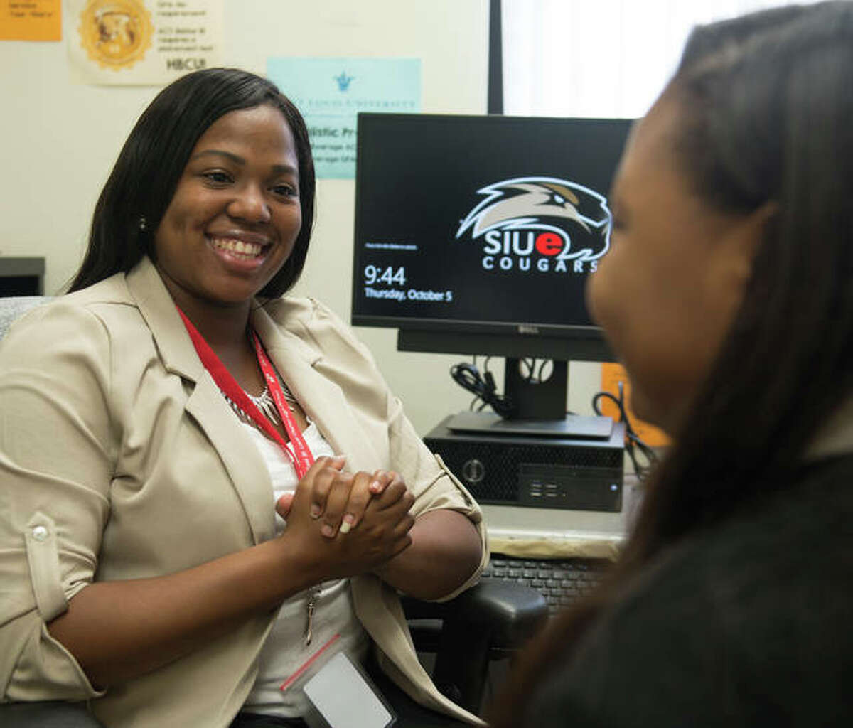 Jordyn Hale, a college student personnel administration graduate student at SIUE, is assisting in increasing college access and college persistence among SIUE East St. Louis Charter High School students.