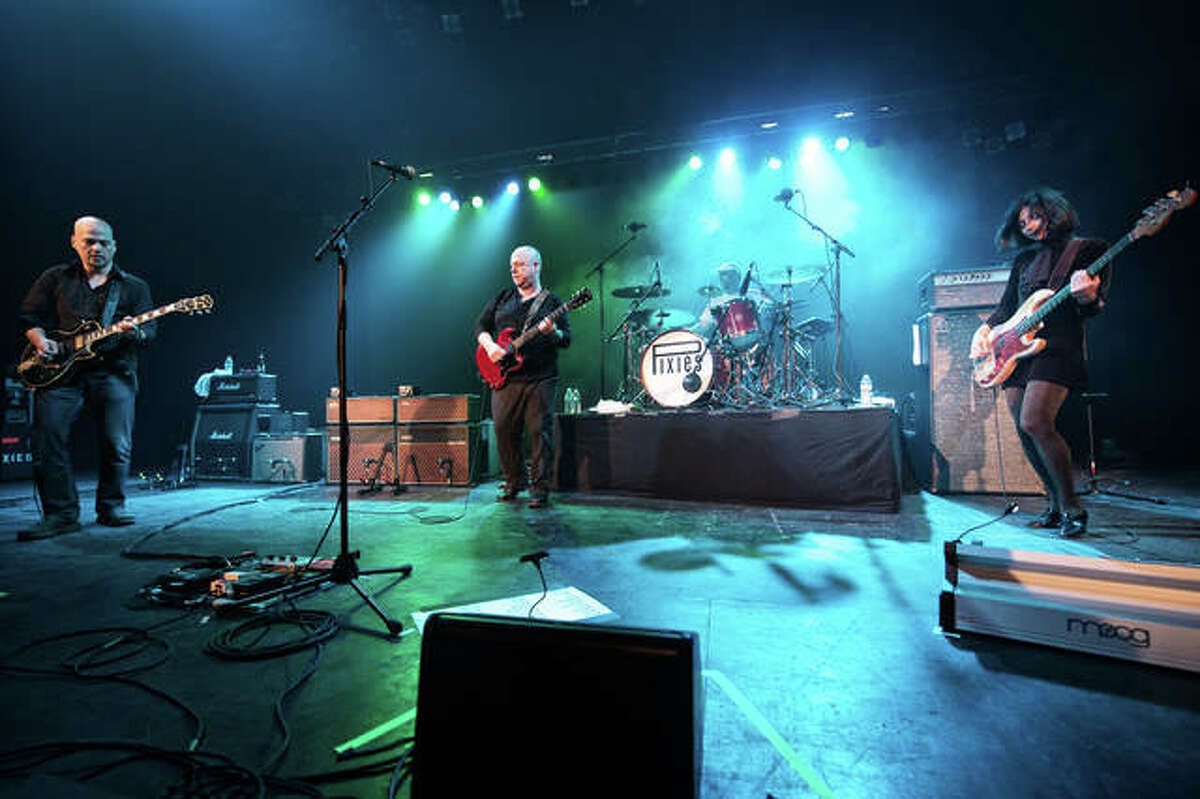 Pixies in concert at the Orpheum Theatre in Boston, Massachusetts, left to right, Joey Santiago, Black Francis, David Lovering, and Paz Lenchantin.