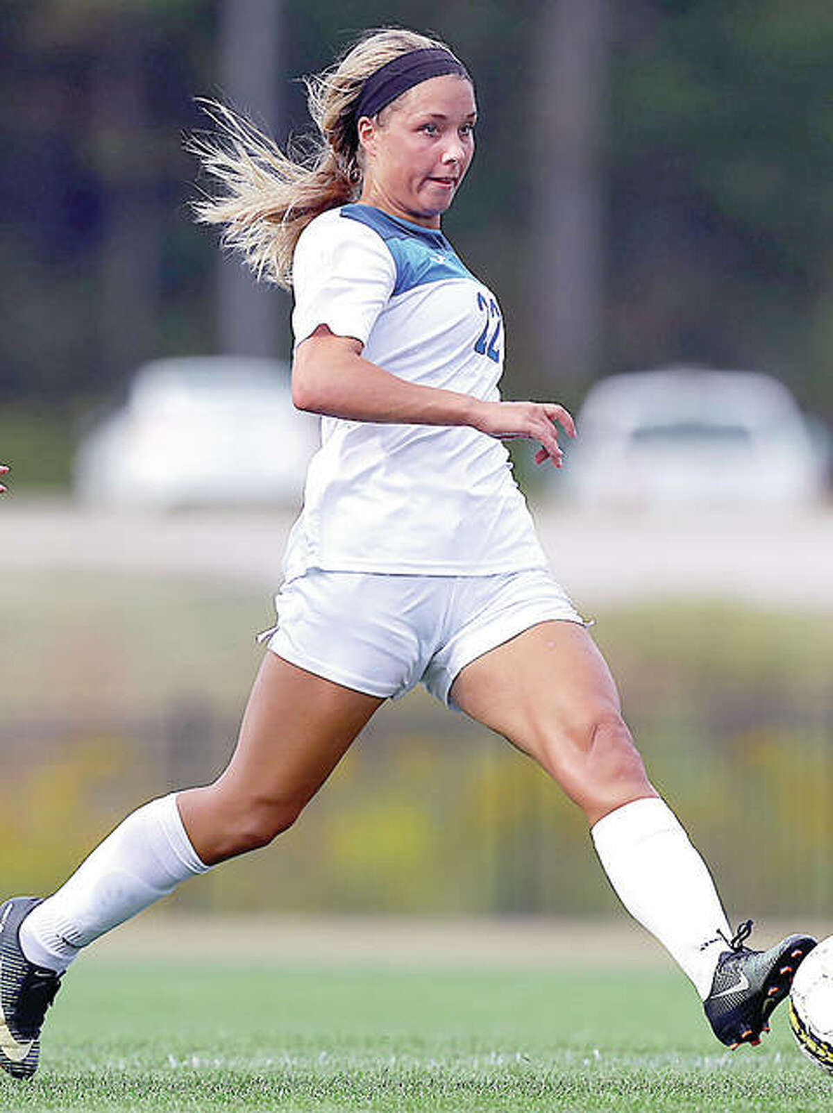 LCCC’s Audrey Andrzejewski, her team’s leading scorer with 29 goals, suffered a knee injury in Saturday’s 2-1 district playoff victory over St. Charles. LCCC qualified for next week’s national tourney with the victory.