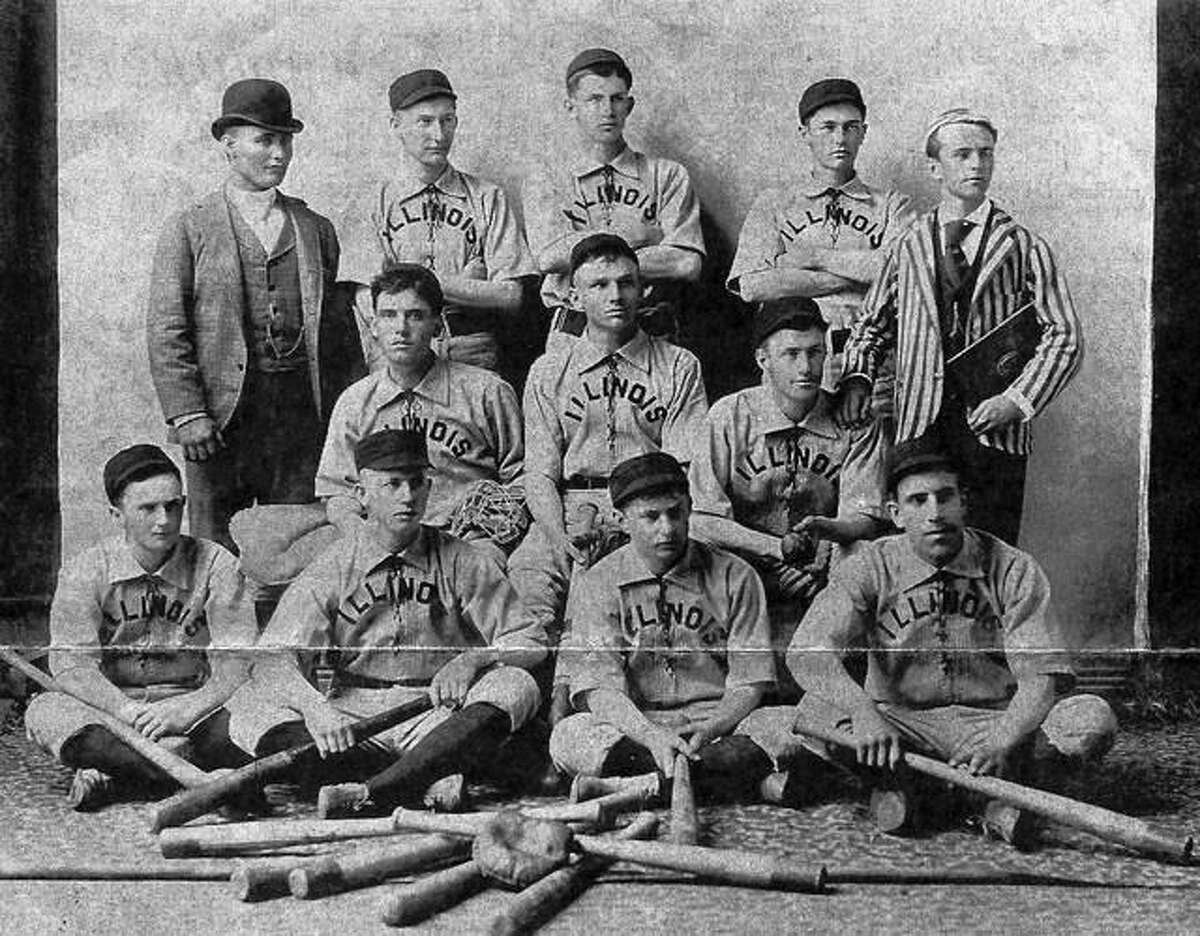Illinois College’s 1890 baseball team. Records show that IC played its first intercollegiate baseball game in 1878 against Shurtleff College at Alton. Earlier, IC students played baseball against Jacksonville teams.