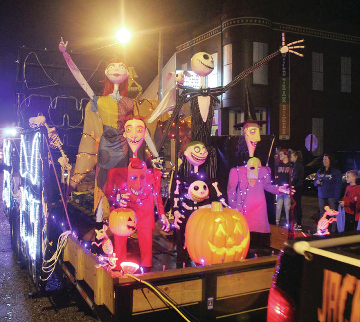 A float travels down the street in one of Alton’s annual Halloween Parades.