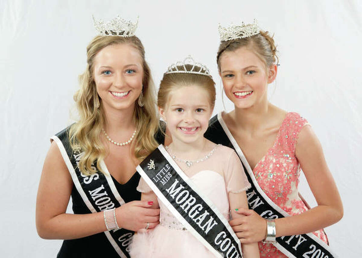 Last year’s Morgan County Fair royalty — Queen Taylor Zoerner (from left), Princess Olivia Haverfield and Junior Miss Kaylee Ford — will crown their successors Tuesday evening.