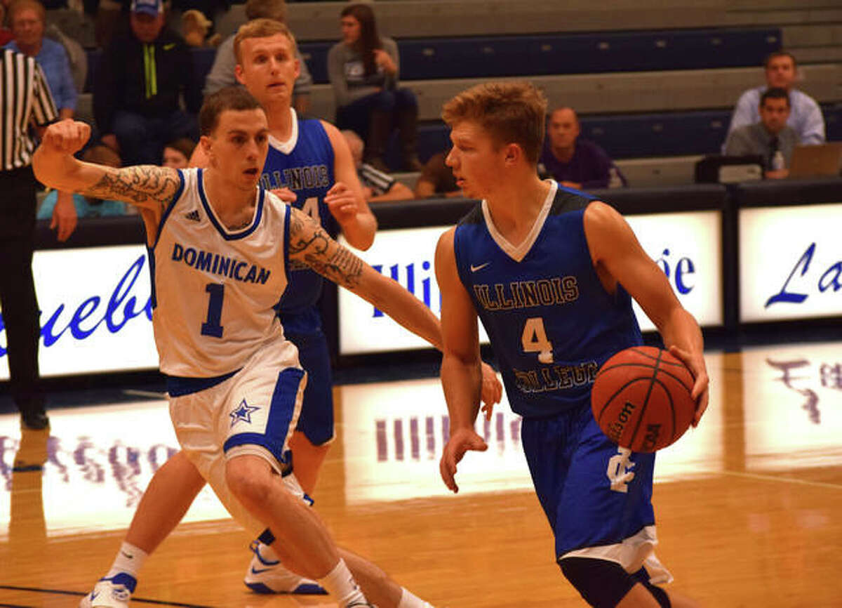 Mason Speer pushes towards the basket in the second half of a basketball game Saturday against Dominican University. IC finished score of 90-71 to win the Bill Merris Tournament. Speer was named Tournament MVP.