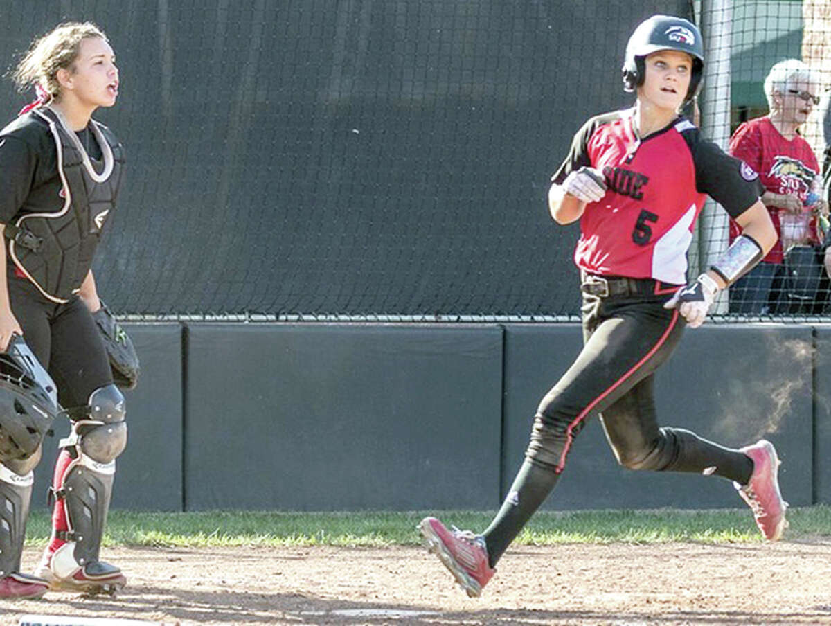 Alyssa Heren of SIUE, right, had a pair of doubles in an 8-6 wn over St. Francis Friday at the Baylor Tournament in Waco, Texas. SIUe also dropped a 4-0 decision to host Baylor.