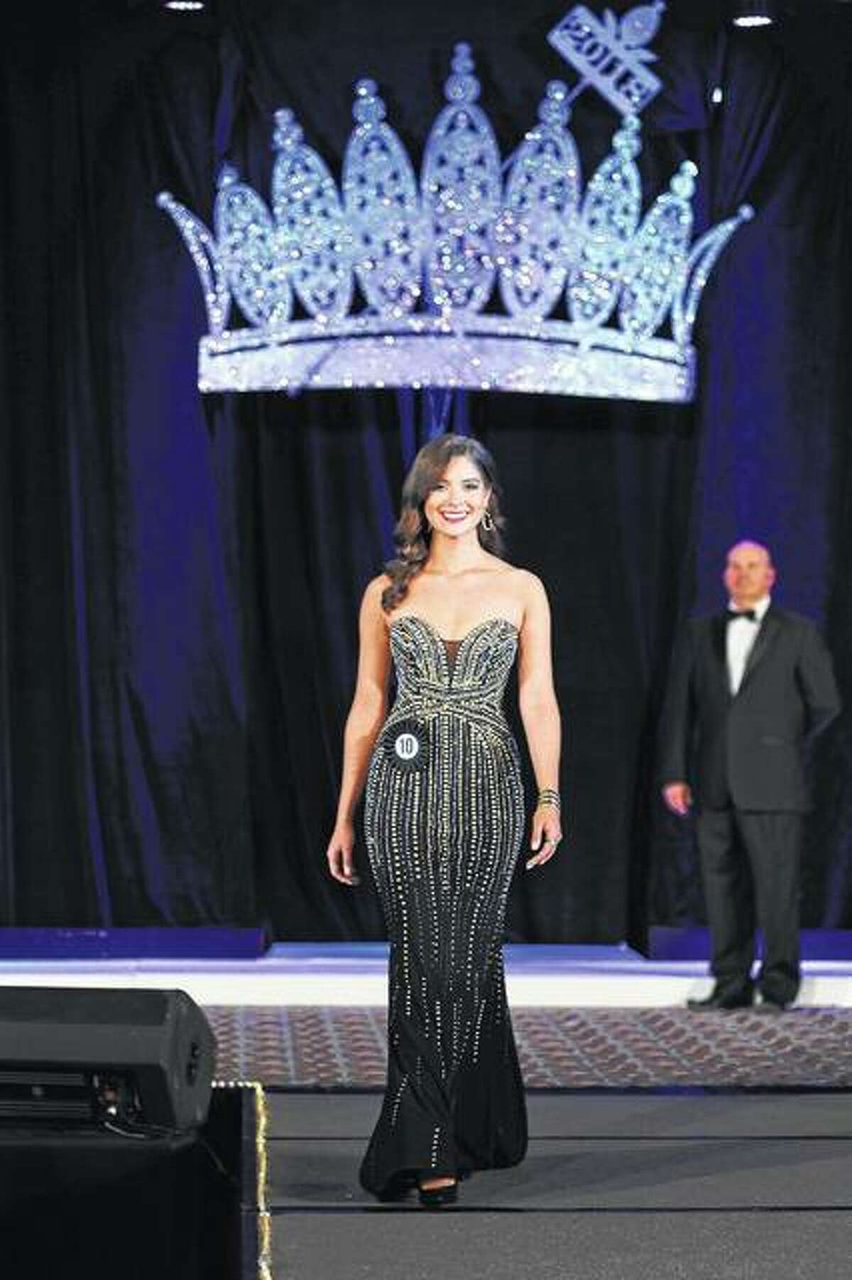 Miss Western Illinois Fair Danielle Rondeau, 19, of Jacksonville takes part in the pageant’s evening gown competition.