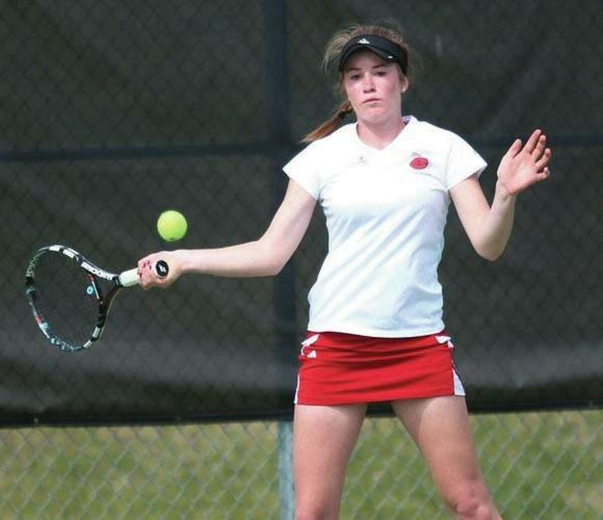 SIUE’s Callaghan Adams, a freshman from Edwardsville, won the decisive singles match that gave the Cougars a 4-3 Ohio Valley Conference dual victory over Eastern Kentucky.