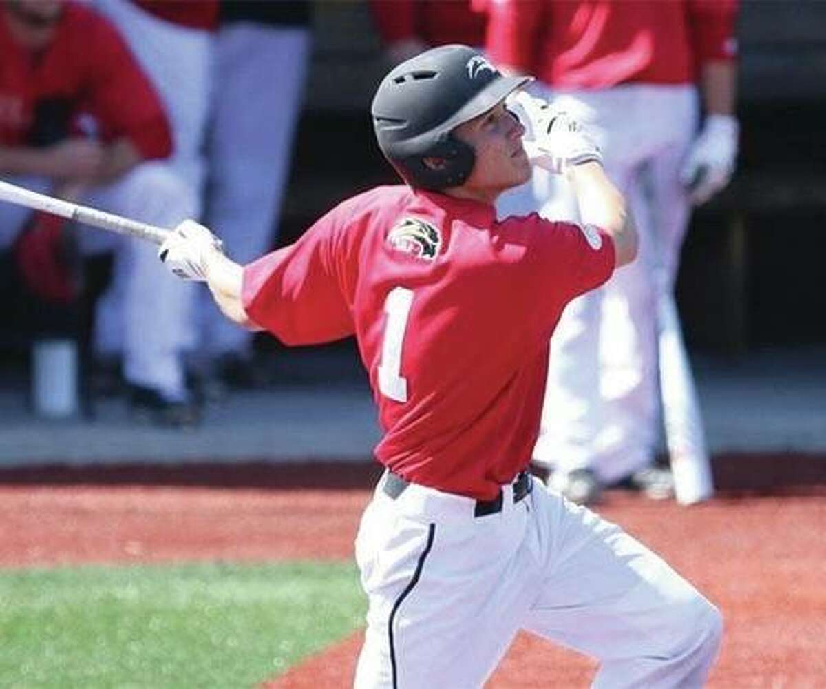 SIUE leadoff hitter Alec Skender had three hits and drove in two runs in the Cougars’ 8-7 victory over the Purple Aces on Wednesday night in Evansville, Indiana.