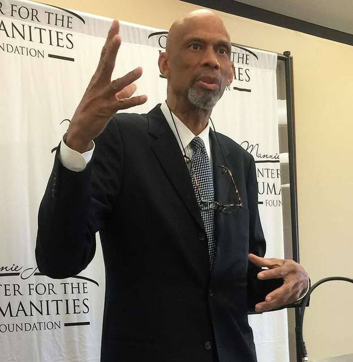 NBA legend turned author and activist Kareem Abdul-Jabbar was guest speaker for the Mannie Jackson Center for the Humanities second annual fundraising event. The event was held Thursday at Southern Illinois University Edwardsville.