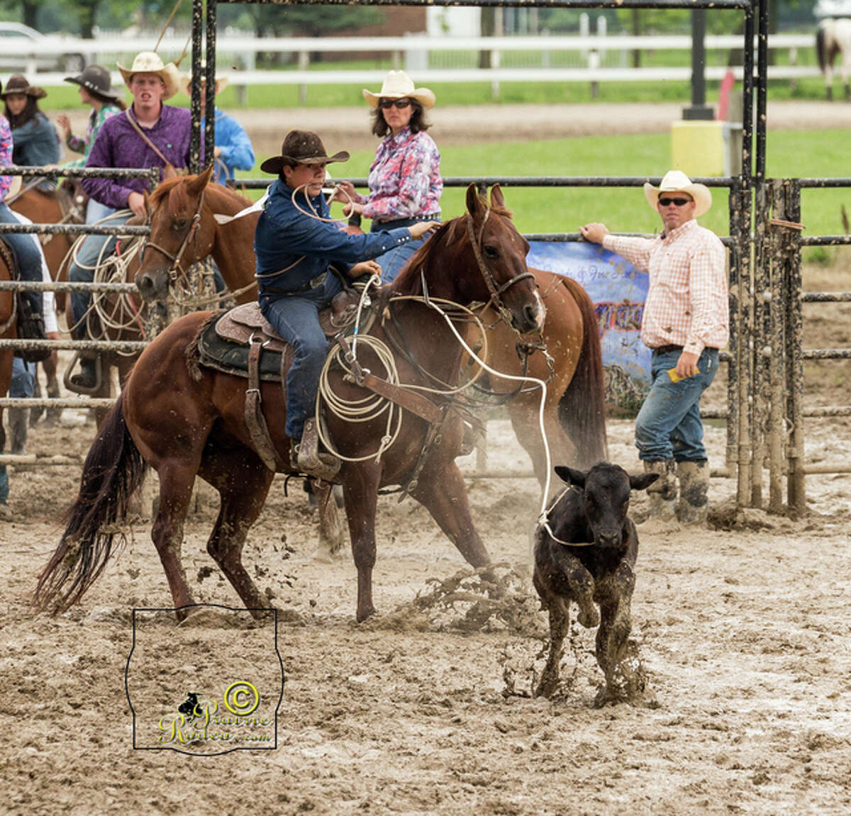 Tyler Manion, a Waverly High School sophomore, competes in a calf roping competition during the 2015 Illinois High School Rodeo Association season.