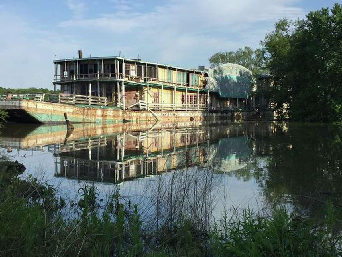 The Goldenrod Showboat, seen here near peak flood last week, took on several feet of water due to a gash in its hull. Critical sections preservationists hope to save were unaffected by the flood, however.