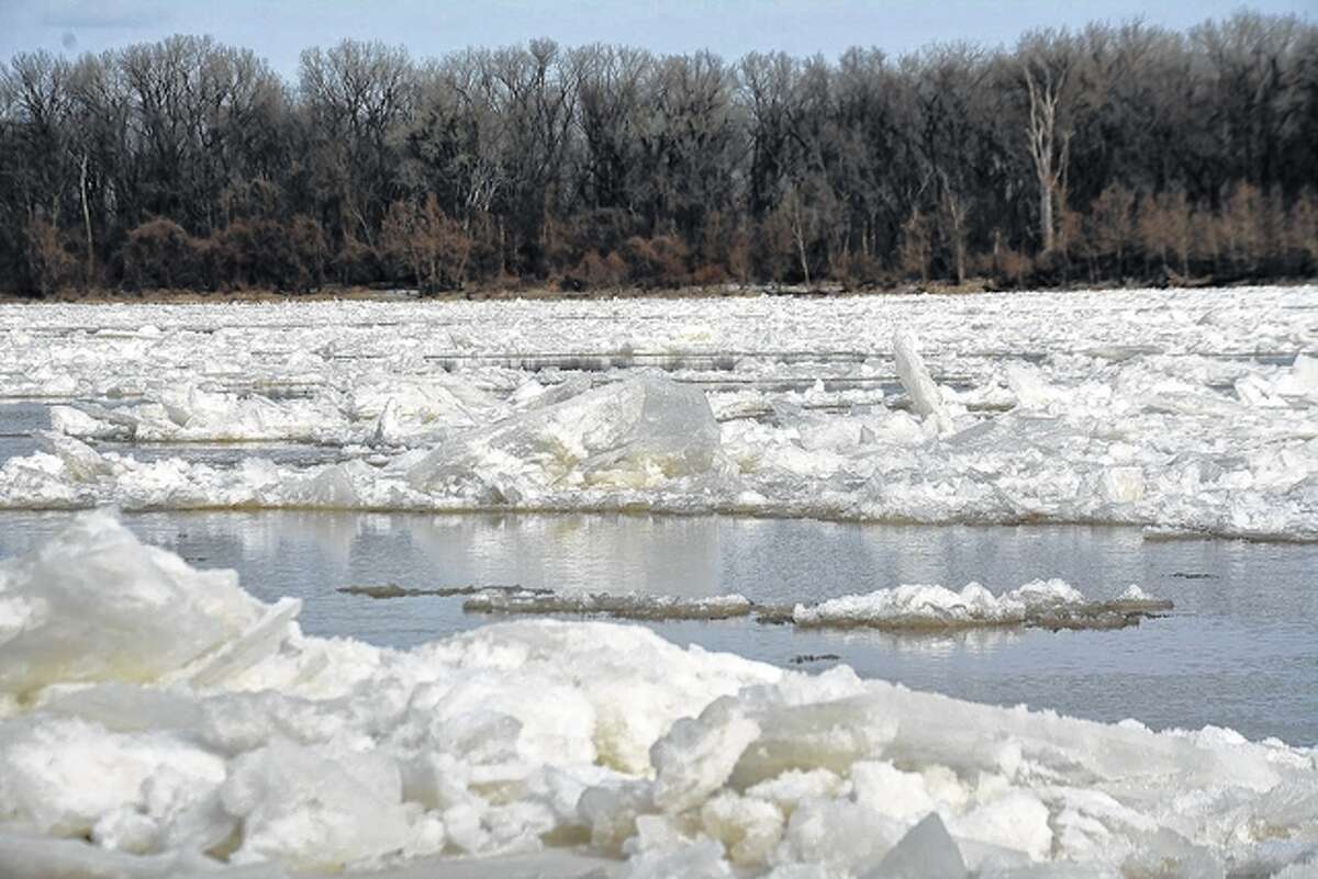 Ice forms along the Mississippi River in Pike County.