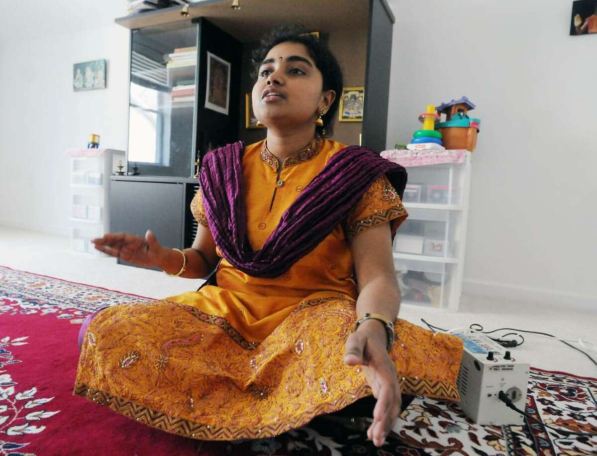 Indian musician and teacher, Vidya Subramanian, at her home in Clifton Park, N.Y., in April of 2009. (James Goolsby/Times Union)