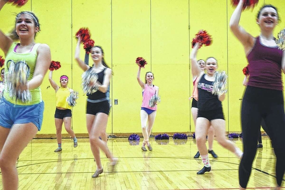 Jacksonville High School J’ettes practice a routine Wednesday at JHS. The J’ettes will compete Saturday in the Illinois Drill Team Association’s state contest in Springfield.