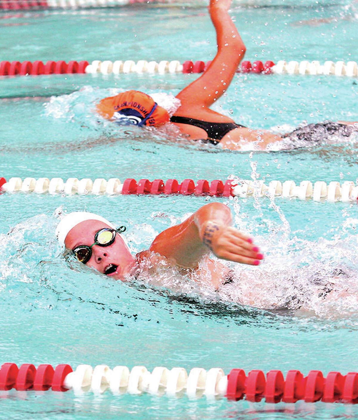 Summers Port’s Jenna Fleming won the 13-14 girls 200-yard freestyle and was part of winning teams in the freestyle and medley relays in Thursday night’s Sharks SWISA victory at Sunset Hills in Edwardsville.