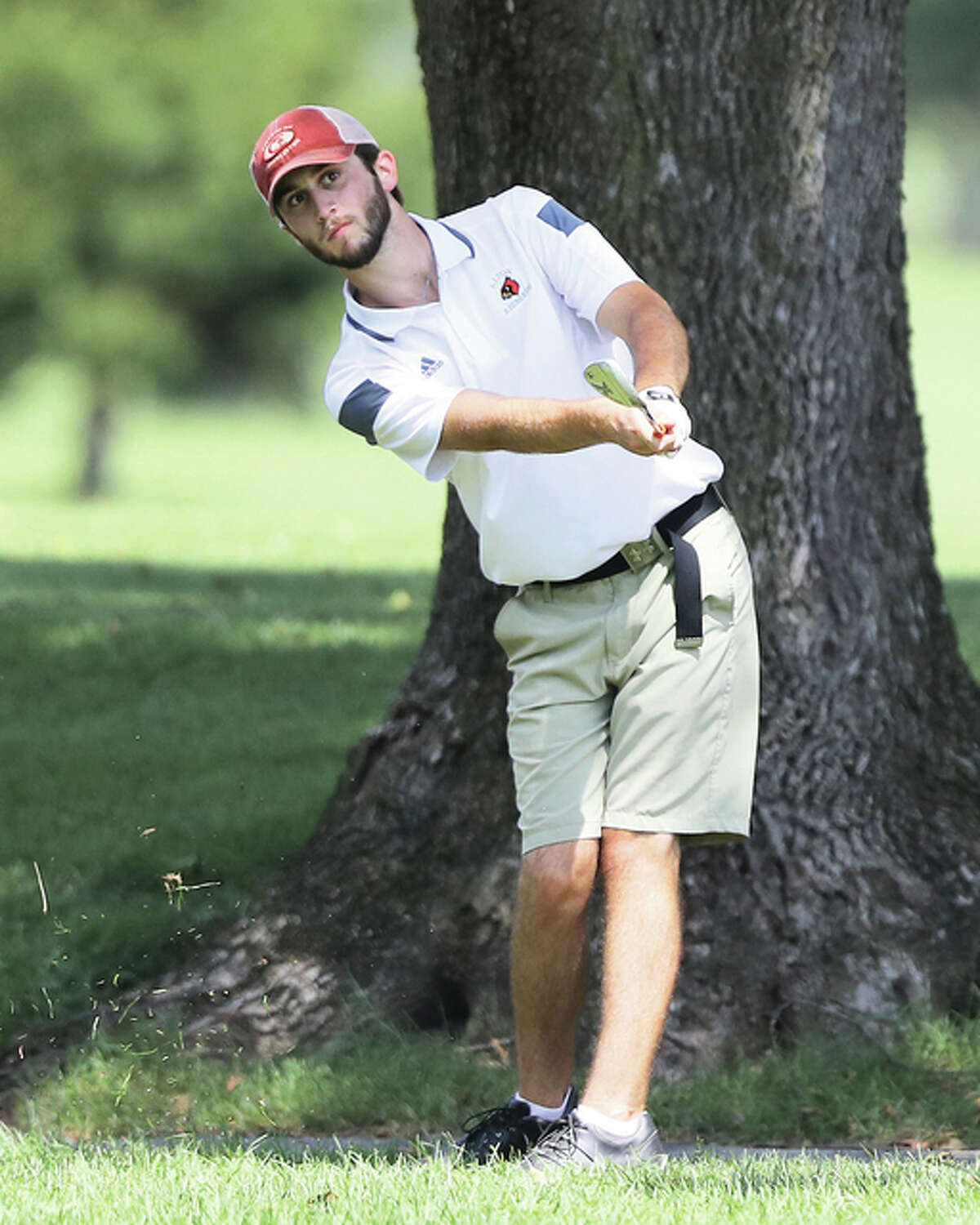 Alton’s Ryan Boyd, shown at the Madison County Tournament on Aug. 18 at Belk Park in Wood River, shot 84 for the Redbirds in the Dick Gerber Invite on Friday at Oak Brook golf course in Edwardsville.