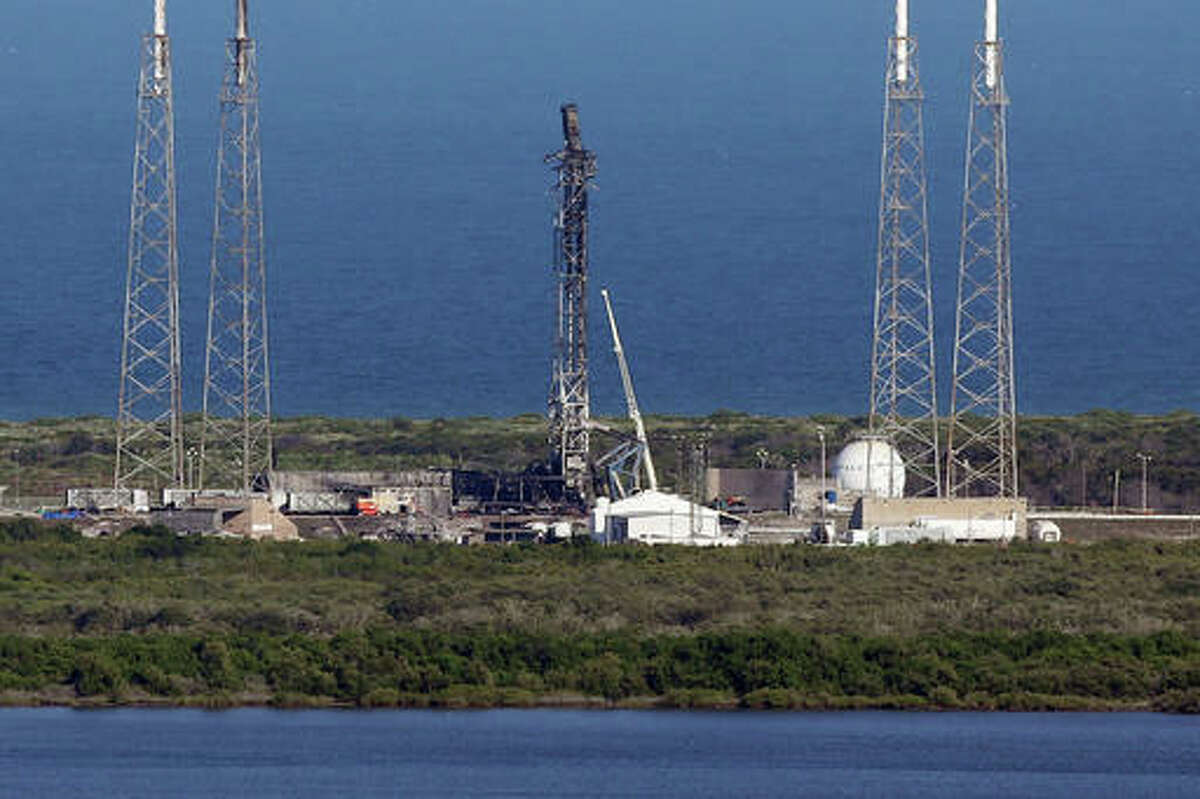 This Thursday, Sept. 8, 2016 file photo shows the damaged SpaceX launch complex 41 at Cape Canaveral Air Force Station in Florida. On Friday, Sept. 23, SpaceX said a breach in its rocket’s helium system may have caused the devastating explosion three weeks ago at Cape Canaveral on Sept. 1.