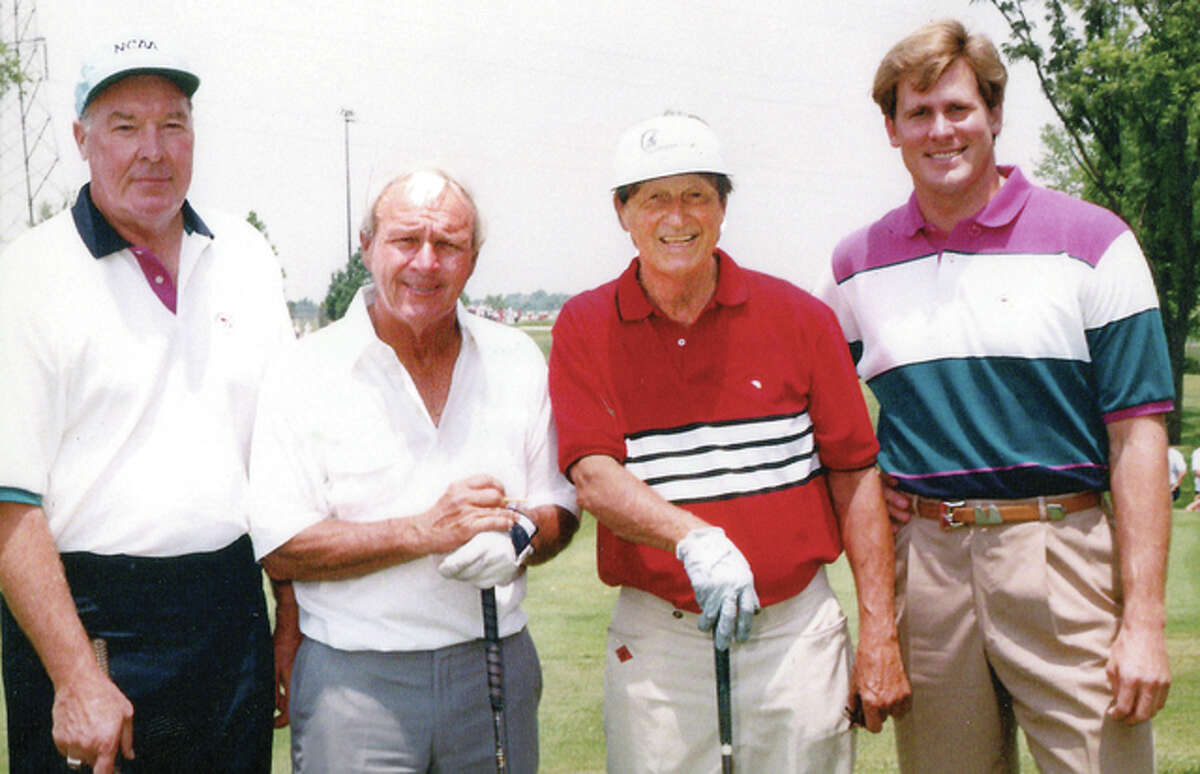 From left, Harry Gallatin, Arnold Palmer, Stan Musial and Cardinals pitcher Joe Magrane after playing as a foursome during the Alton Golf For Youth benefit outing in 1991 at Spencer T. Olin Golf Course in Alton. Palmer was a longtime friend of the late Spencer T. Olin. Palmer’s design company designed the Spencer T. Olin course, considered to be one of the the top public golf courses in the Midwest.