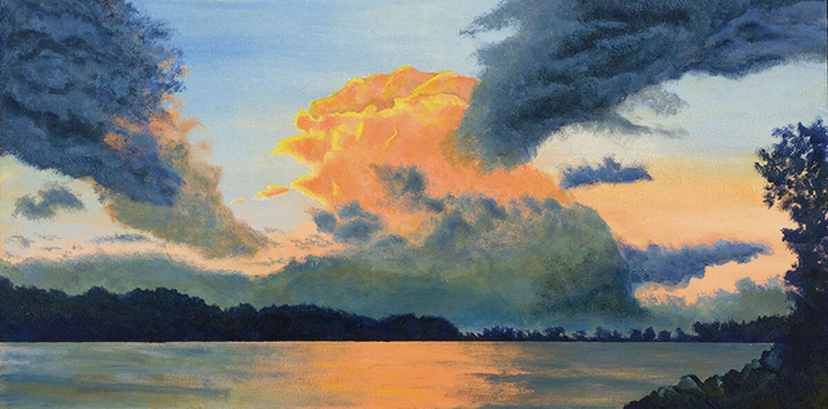 An example of artwork featured in the upcoming exhibit, “The Riverbend: Through the Artist’s Eye,” which opens Friday, Oct. 16, is the pictured image of an acrylic painting titled “Alton Pool, Sunset,” by Garry McMichael.