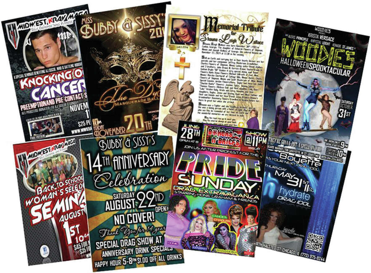 Jason Brooks’ graphic work for venues in Alton and St. Louis, as well as fundraisers.