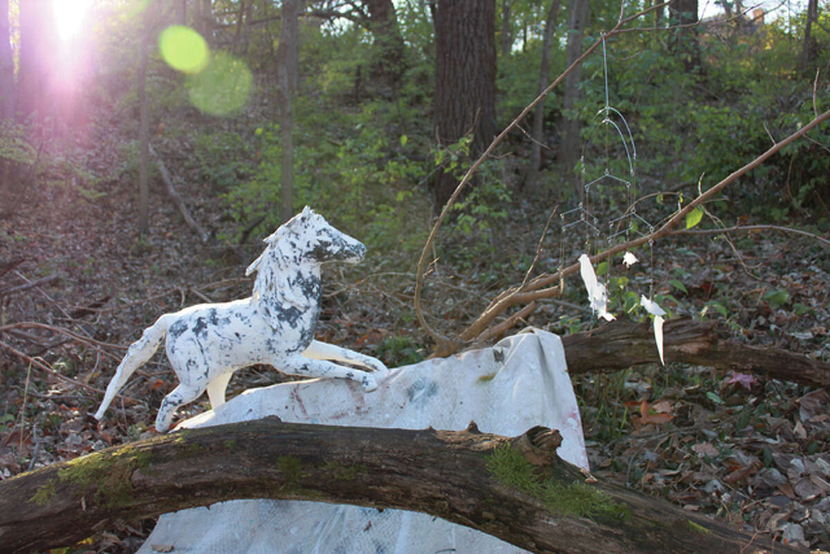 Artist Jana Hellrung’s horse sculpture is made with paper mache with an overlay of porcelain clay.