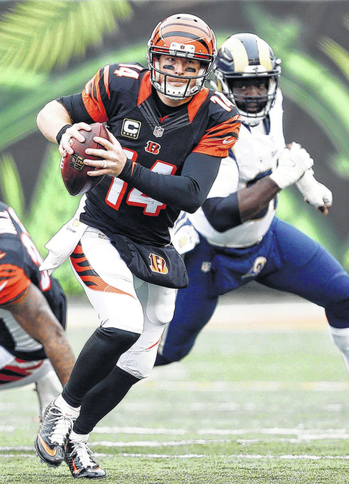 Bengals quarterback Andy Dalton runs the ball against the Rams on Sunday in Cincinnati.