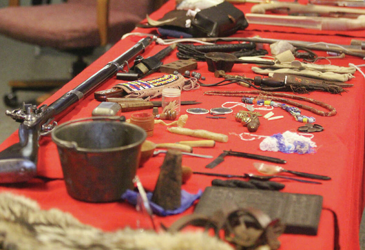 A display of the types of items used by the Lewis and Clark Expedition was part of the Arrival at Camp River Dubois celebration at the Lewis and Clark State Historic Site Interpretive Center Sunday.