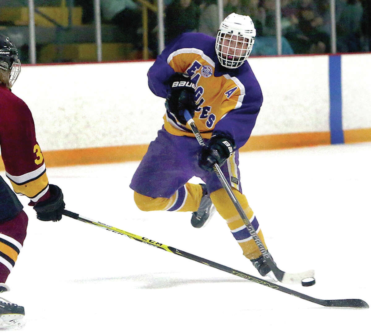 Jayden Kahl scored five goals and addded an assst form the Bethalto Eagles in their 11-4 victory over Highland Tuesday night at the East Alton Ice Arena.