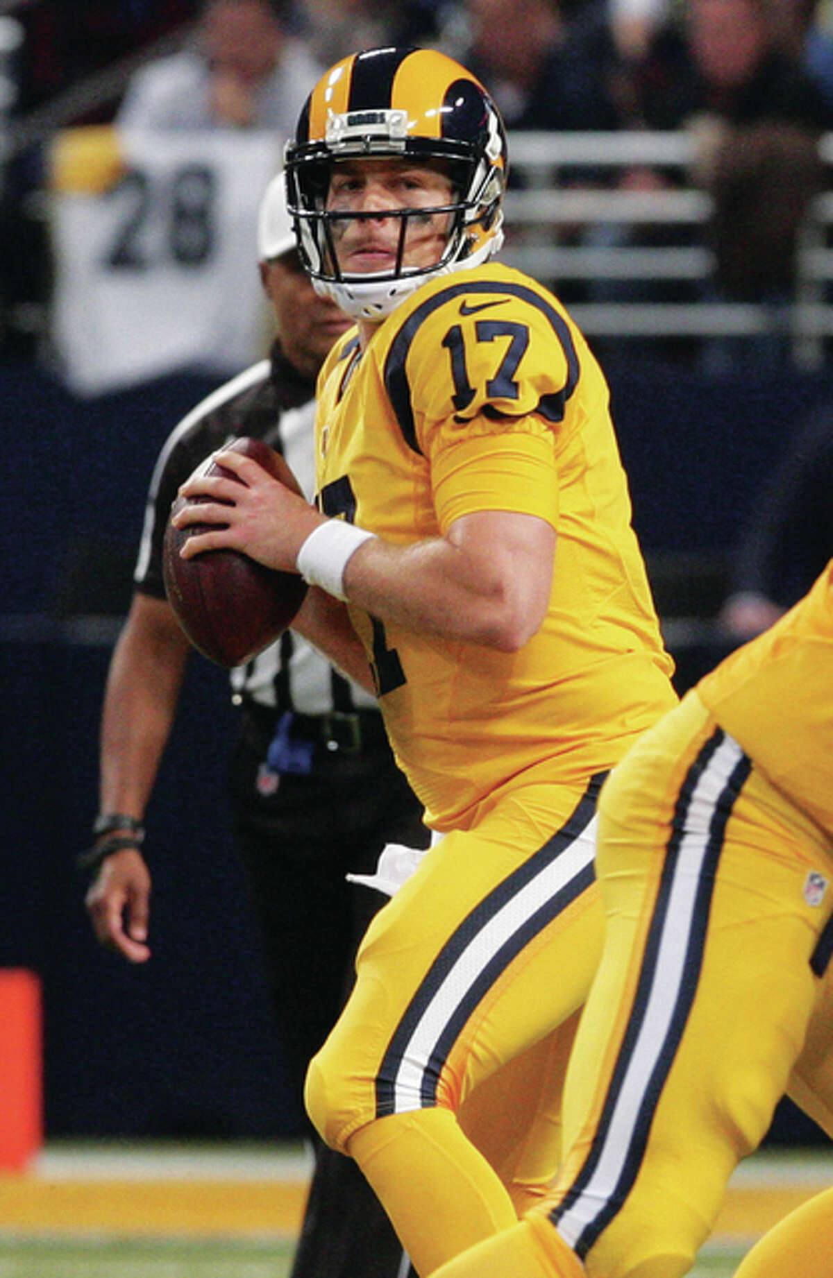 Rams quarterback Case Keenum looks to throw during Thursday night’s win over the Tampa Bay Buccaneers at the Edward Jones Dome in St. Louis.