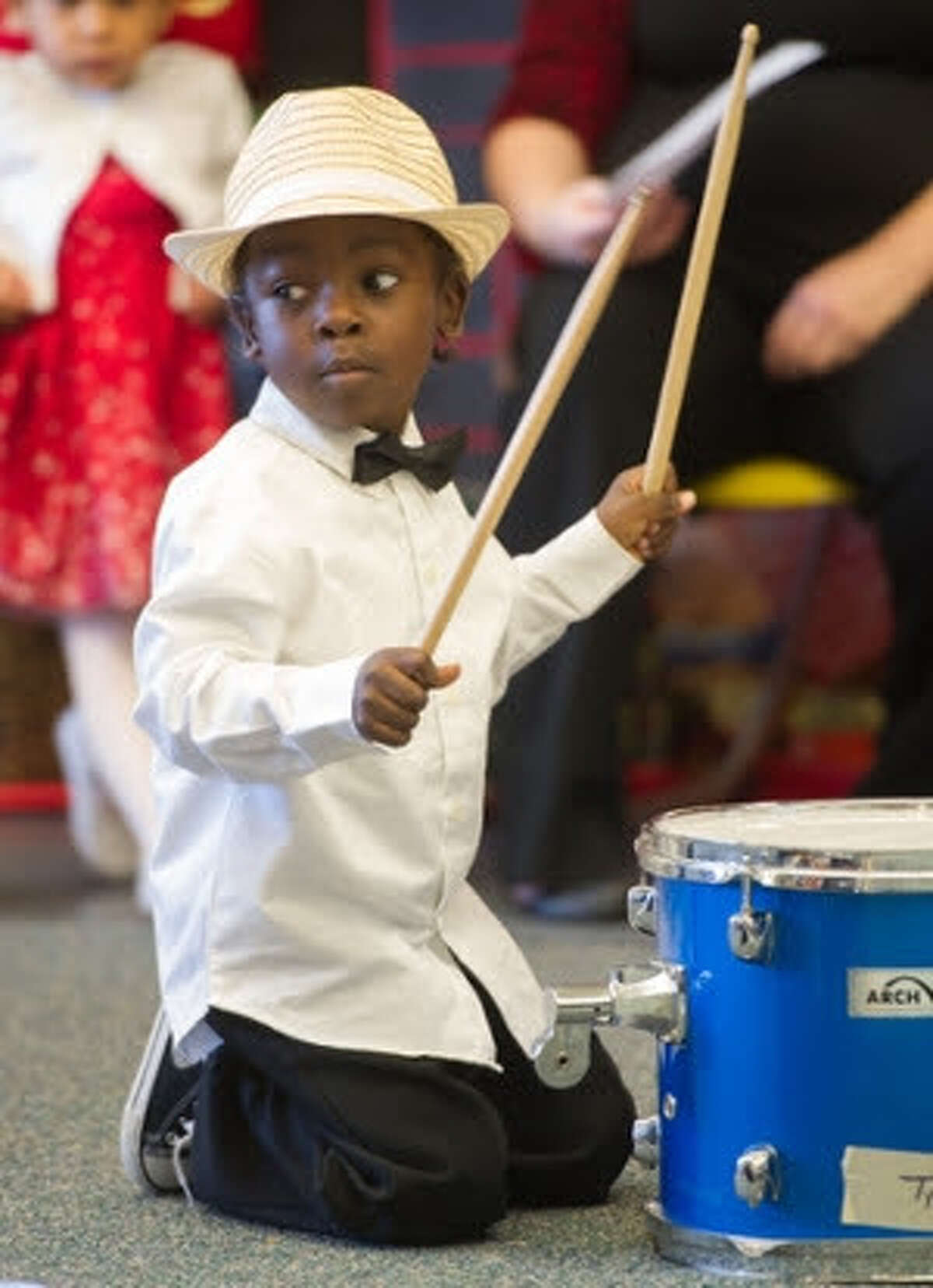 Braylen Sanders, 4, shows off his skills in “Little Drummer Boy.”