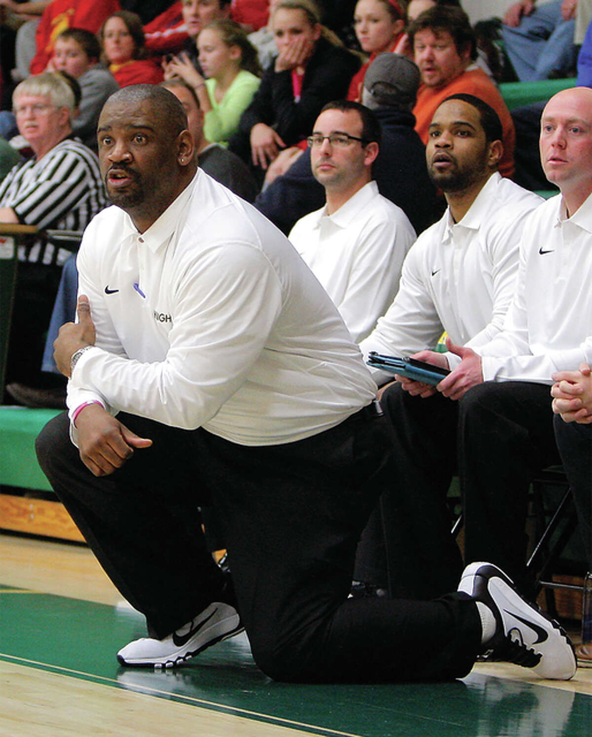 Metro East Lutheran coach Anthony Smith, shown in a game last season, saw his Knights drop to 10-2 with a loss to Okawville on Saturday at the Breese Mater Dei Tournament.