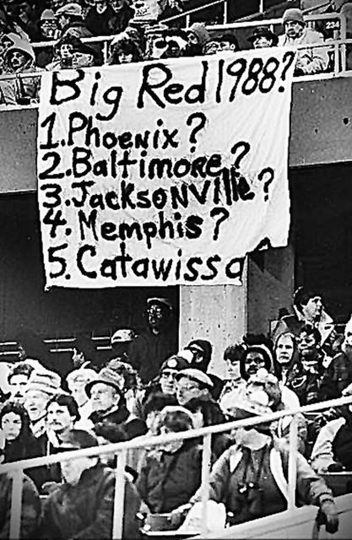 St. Louis Cardinals football fans display their feelings during a game at Busch Stadium during the 1987 season.