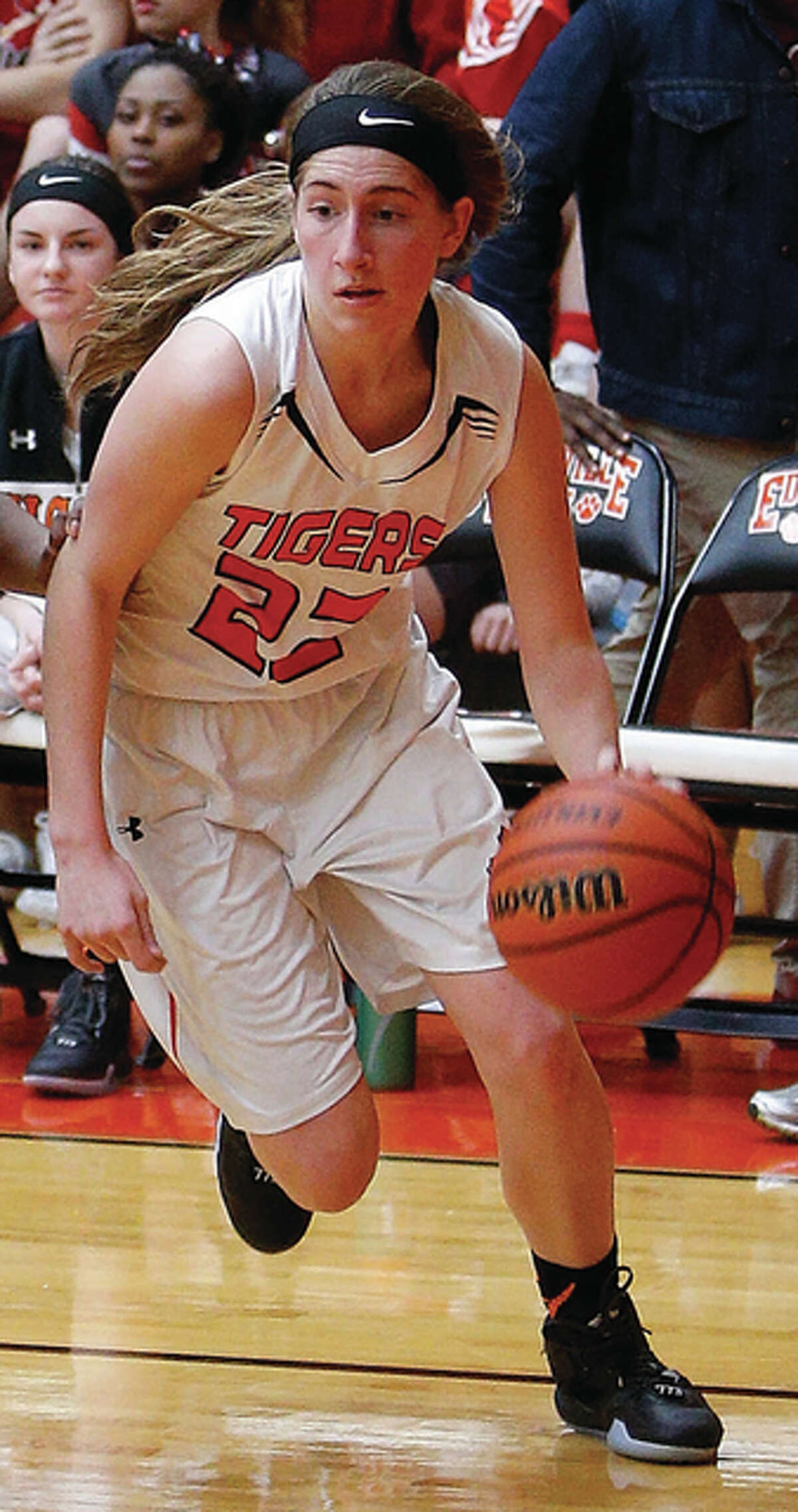 Edwardsville sophomore Kate Martin got her 500th career point while scoring a career-high 29 points Monday night in the Tigers’ 72-52 victory over St. Joseph’s Academy in St. Louis.