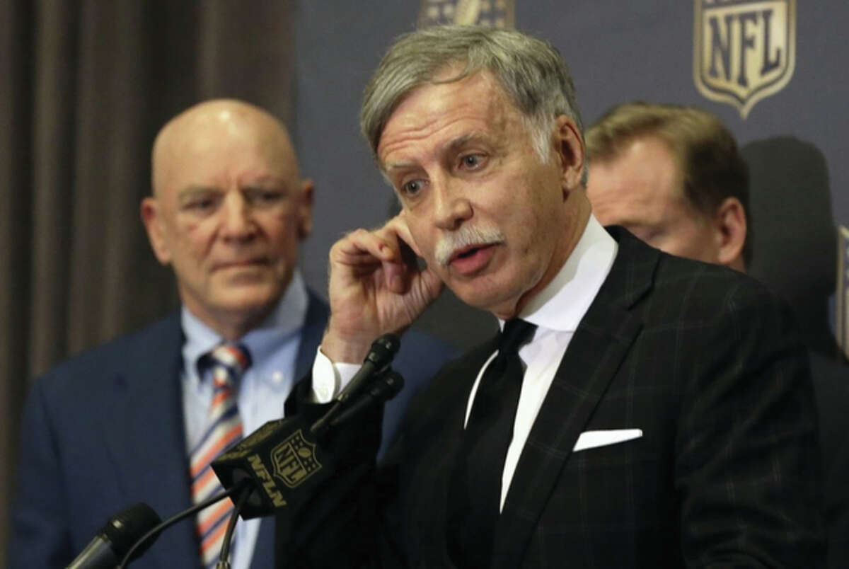 St. Louis Rams owner Stan Kroenke talks to the media after team owners voted Tuesday, Jan. 12, 2016, in Houston to allow the Rams to move to a new stadium just outside Los Angeles.