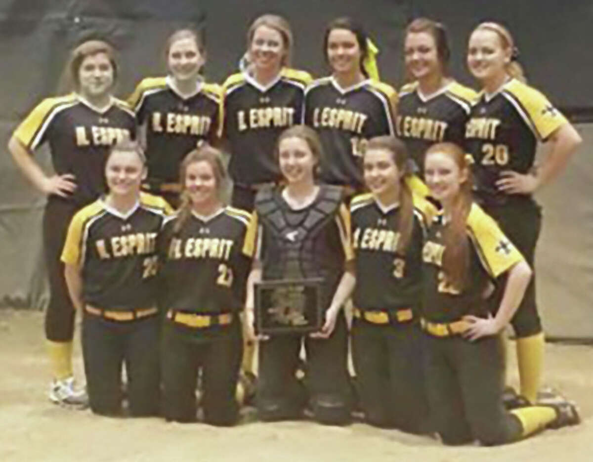 The 16U Illinois Esprit posted 1-2 finishes in two January softball tournaments. Esprit was second in the Du Quoin 12-team Freeze Out tournament held Jan. 22-24. That came one week after winning the championship of the Winter Freeze USA/ASA National Qualifying tournament held at River’s Edge in Florissant, Mo. The team (front row, from left) includes Haley Shewmake, Kaylee Hefley, Caitlyn Sellers, Kaylee Griggs, Raven Frank, (top row, from left) Sophia Mondt , Ally Clay, Lauren Kampwerth, Ashleigh Trochuck, Caitlyn Connell, Hannah Rexford and (not pictured) Maggie Bailey. The team is coached by Dave Clay, Denny Frank, Lance Griggs and Darrel Gaudio.