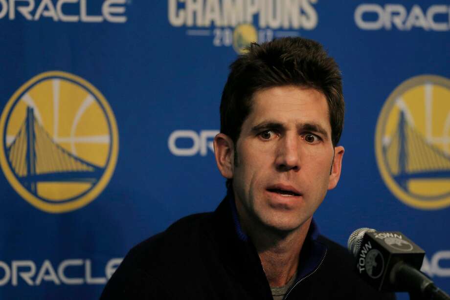 Warriors general manager Bob Myers speaks in the interview room before the Golden State Warriors played the Dallas Mavericks at Oracle Arena in Oakland, Calif., on Thursday, February 8, 2018. FInal Score:  Golden State Warriors 121 vs. Dallas Mavericks 103. Photo: Lea Suzuki, The Chronicle