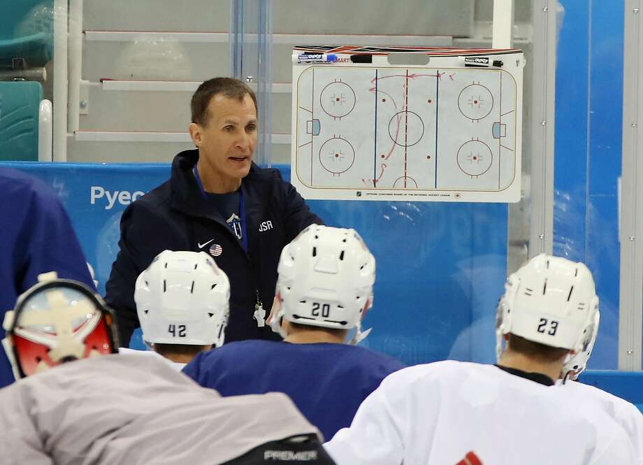 Head coach Tony Granato, who played for the U.S. in the ’88 Olympics, works practice to get his players, who come from a dozen states, ready for the Games. Photo: Bruce Bennett, Getty Images