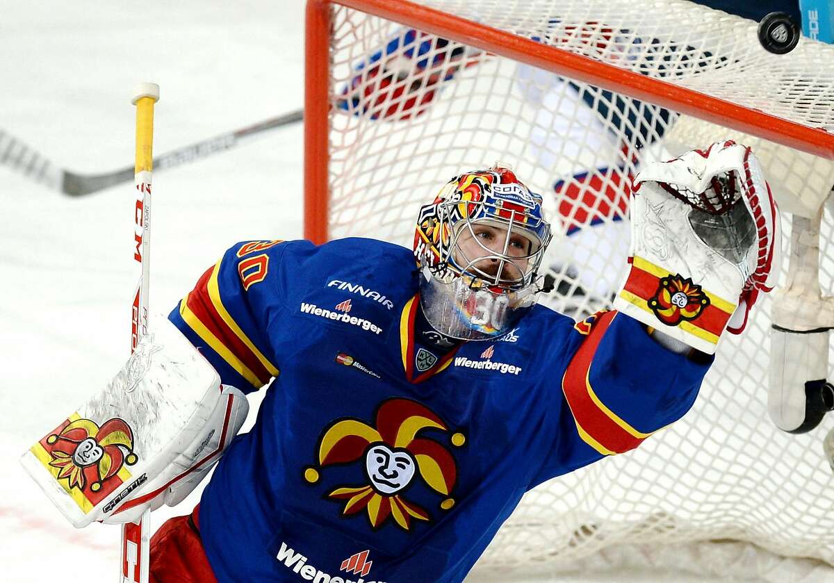 Jokerit goaltender Ryan Zapolski during a KHL game at Hartwall Arena in Helsinki, Finland, on January 5, 2017. (Xinhua/Sipa USA/TNS)