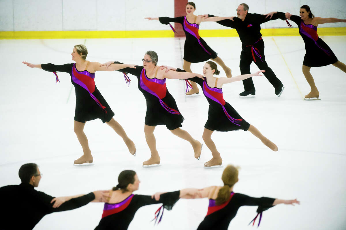 Turning Points, a team from the Midland Figure Skating Club, performs during the Tri-State Synchronized Skating Championships on Saturday, Feb. 10, 2018 at Midland Civic Arena. (Katy Kildee/kkildee@mdn.net)