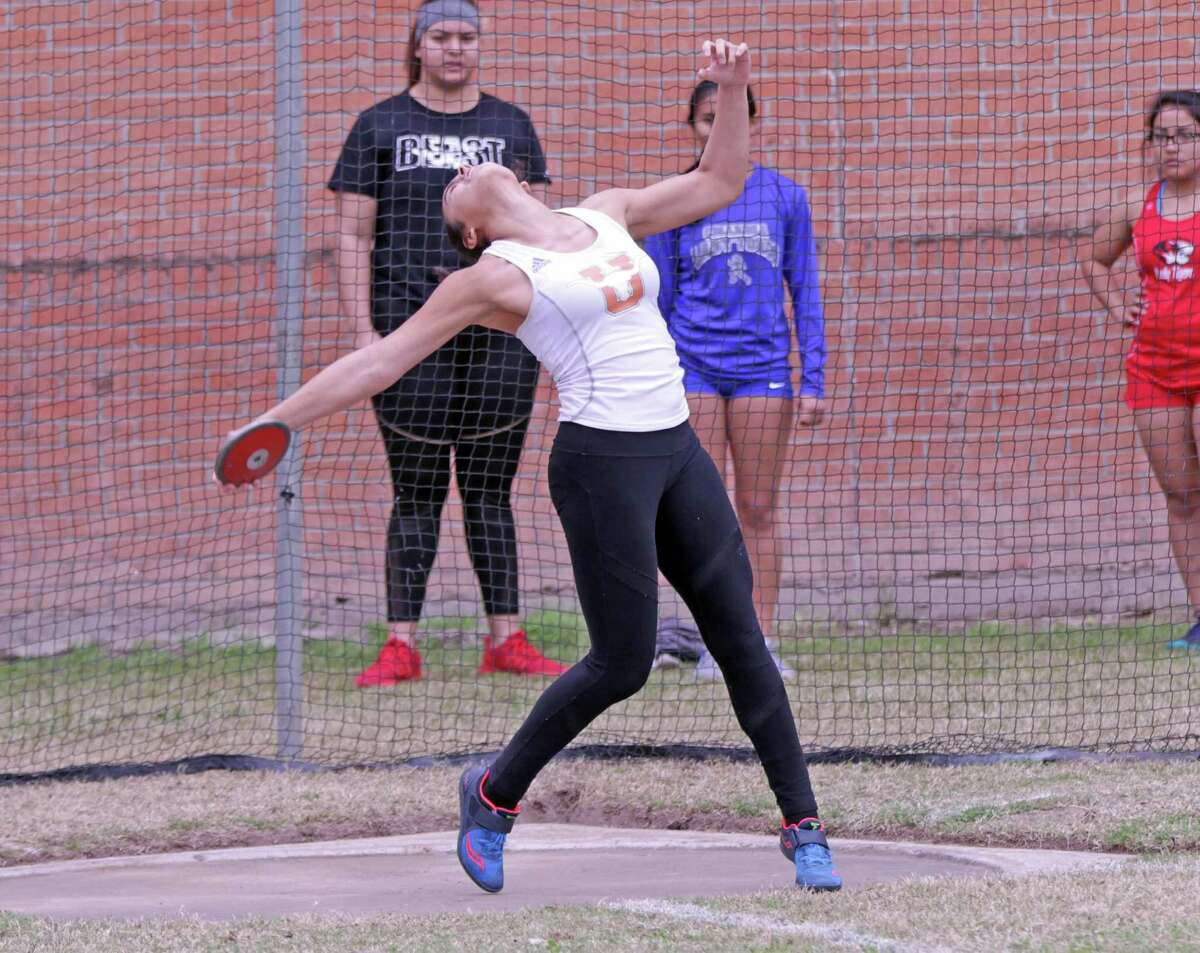 United’s Sadey Rodriguez broke her own city record in the discus with a throw of 143’8 Saturday at the LISD Invitational Relays.