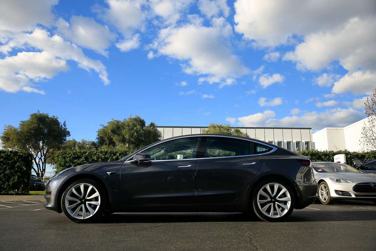 A Tesla Model 3 is seen in Fremont, Calif., on Monday, February�12, 2018.