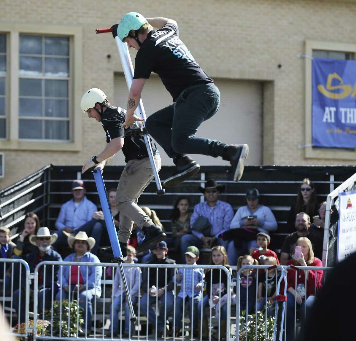 Daredevil pogostick stuntmen wow the crowd