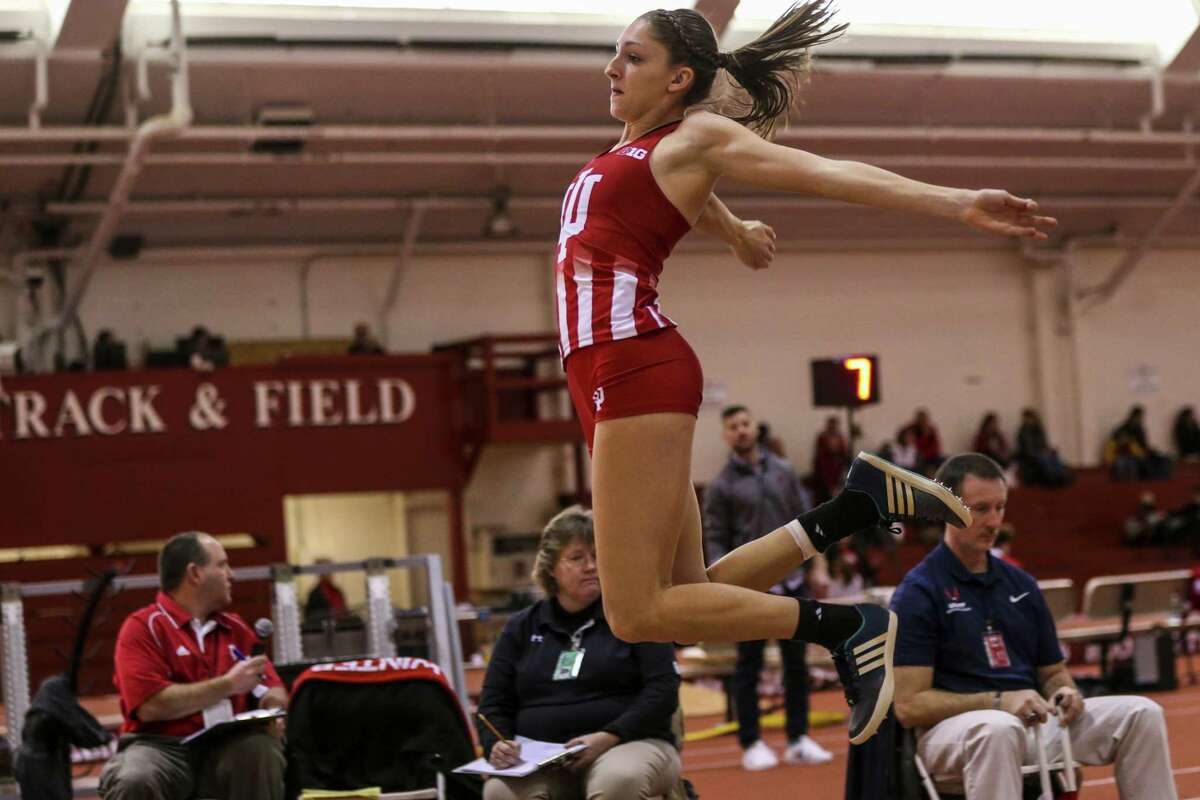 Albany Academy for Girls graduate Leah Moran of the Indiana indoor track team. (Zach Reitzug / Indiana Athletics)