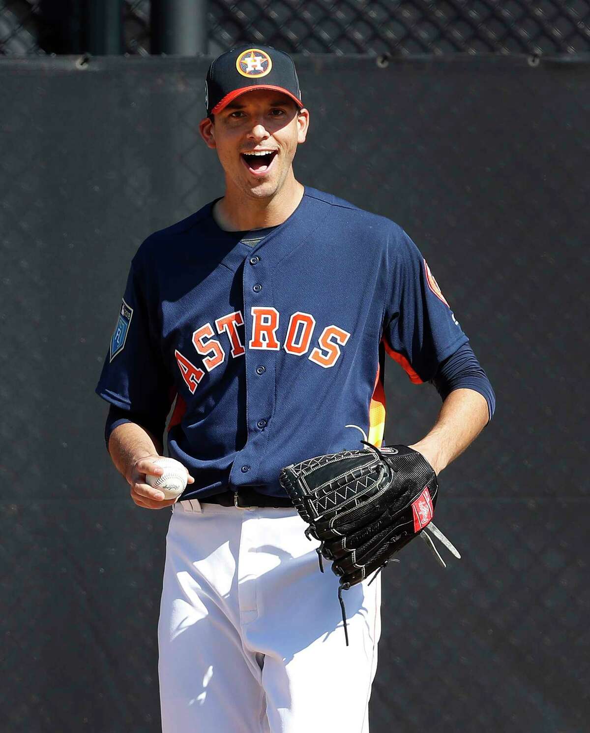 Houston Astros RHP pitcher Charlie Morton (50) reacts while throwing a bullpen session as the pitchers and catchers worked out during spring training at The Ballpark of the Palm Beaches, Thursday, Feb. 15, 2018, in West Palm Beach .