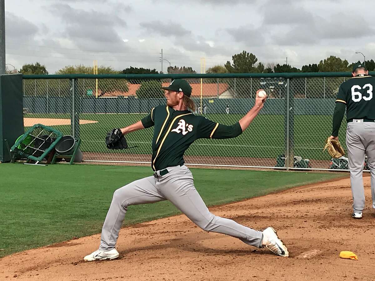 A's top prospect A.J. Puk threw his first official bullpen of the spring Thursday at Fitch Park.