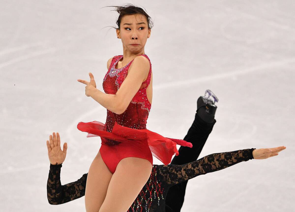 See the hilarious faces Olympic athletes make while competing for gold. South Korea's Kim Kyueun and South Korea's Alex Kang Chan Kam compete in the pair skating short program of the figure skating event during the Pyeongchang 2018 Winter Olympic Games at the Gangneung Ice Arena in Gangneung on February 14, 2018.