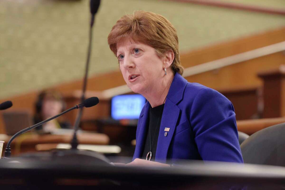 Albany Mayor Kathy Sheehan testifies at a New York State Legislature joint budget hearing dealing with funding for cities on Monday, Feb. 5, 2018, in Albany, N.Y. (Paul Buckowski/Times Union)