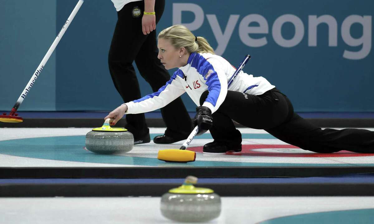 United States' skip Nina Roth prepares to throw the stone during their women's curling match against Britain at the 2018 Winter Olympics in Gangneung, South Korea, Thursday, Feb. 15, 2018.