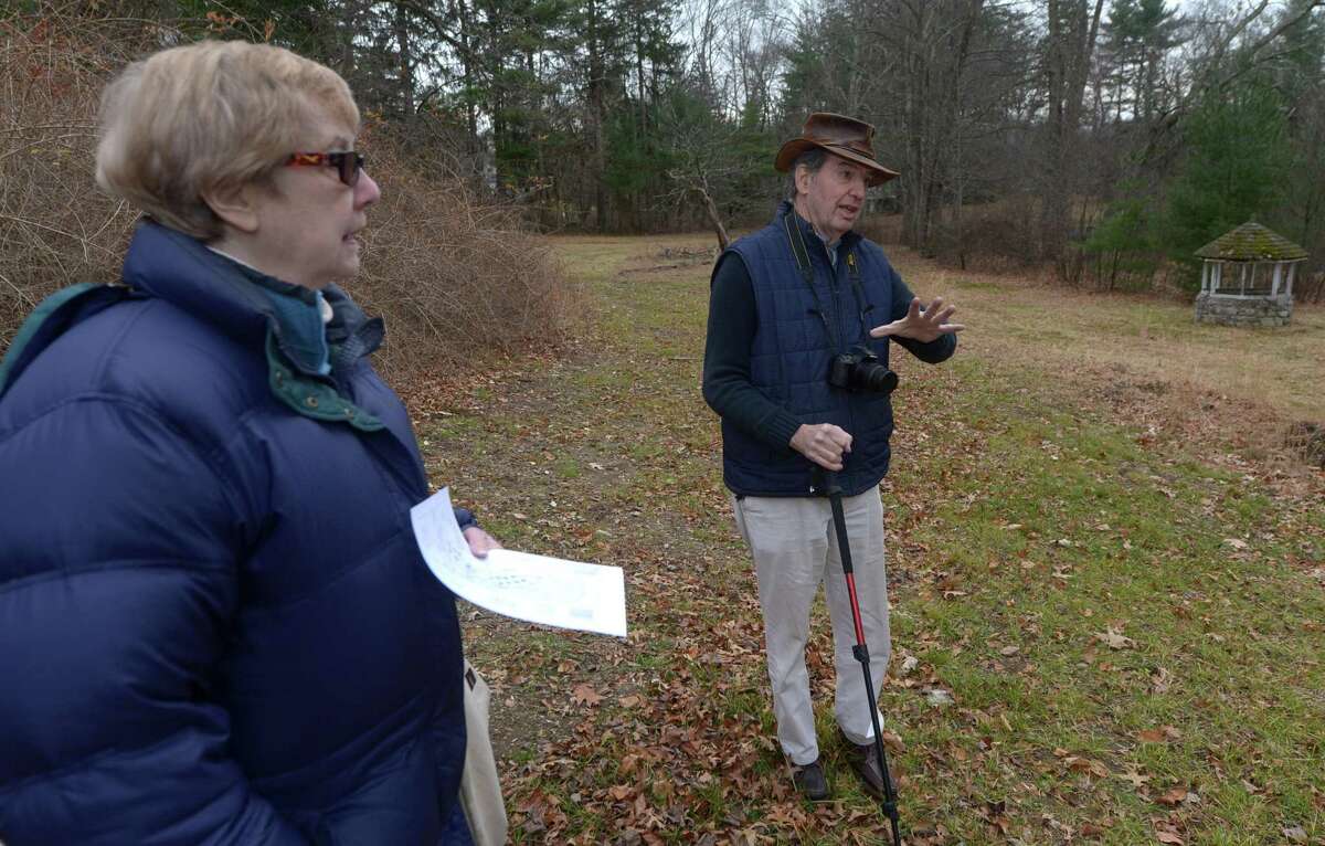 Members of the Board of the Norwalk Land Trust, including Peggy Holton and Seeley Hubbard. at the former White Barn Theater property in December. The trust has added seven acres off Pumpkin Lane to its inventory.