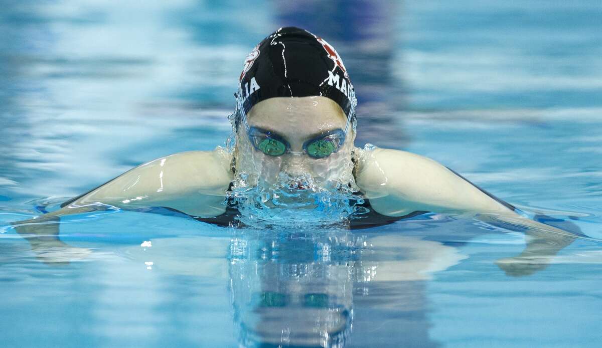 Olivia Gonder of Magnolia competes in the Class 5A girls 100-yard breaststroke during the UIL State Swimming & Diving Championships at the Lee and Joe Jamail Texas Swim Center on Saturday, Feb. 17, 2018, in Austin.